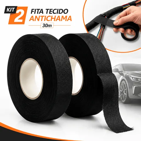 Foto do anúncio: Kit 2 Fita Isolante Tecido Lonada Antichama 30m Para Chicote Automotivo Fios e Cabos