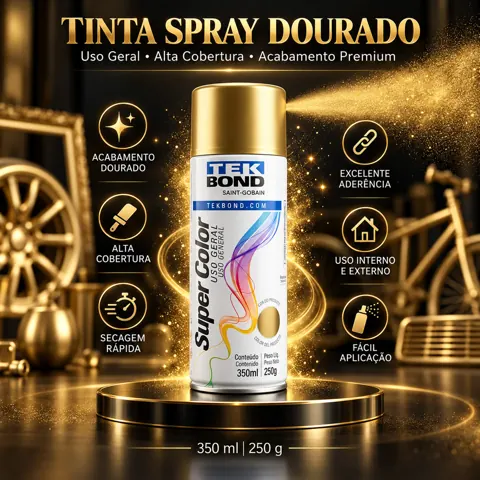 Foto do anúncio: Spray de tinta aerossol Tekbond cor dourada 350 mL
