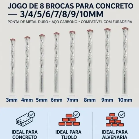 Foto do anúncio: KIT 08 BROCAS PARA CONCRETO E PAREDE 3,4,5,6,7,8,10