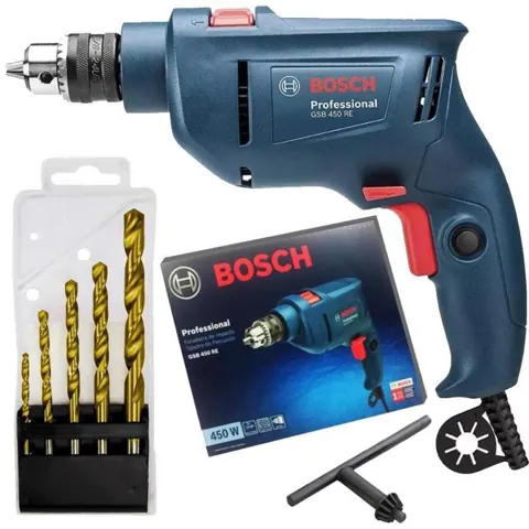 Foto do anúncio: Furadeira Industrial de Impacto 3/8 POL c/ Reversão 450W GSB 450 RE BOSCH+Kit Brocas Aço Rápido 110V