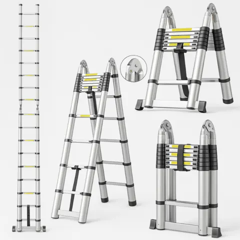 Foto do anúncio: Escada Telescópica Dupla em INOX 3,4m / 5m Extensível Dobrável Multifuncional Profissional