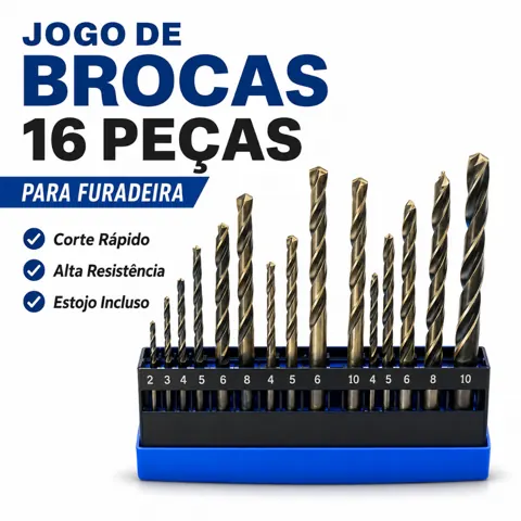 Foto do anúncio: Jogo de Brocas 16 Peças com Estojo para Madeira, Metal e Alvenaria - NEOS HSS Aço Rápido (4241) ou Classic