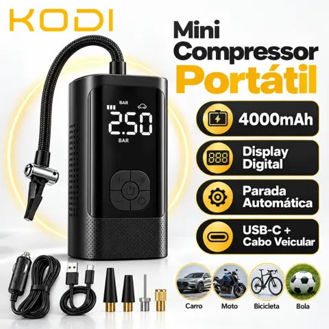 Foto do anúncio: Compressor de Ar Portátil M6 Inflador Digital para Pneus Carro Moto Bike Compacto e Prático