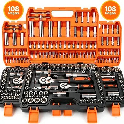 Foto do anúncio: Kit 108/94 Peças Ferramentas CR-V Chave Soquete e Catraca com Maleta - Multifuncional Profissional