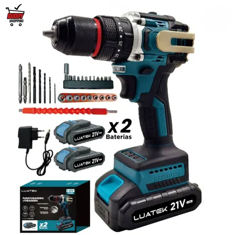 Foto do anúncio: Parafusadeira Furadeira Impacto 21V Brushless 2 Baterias Profissional Kit Completo Maleta Luatek LWJ-275