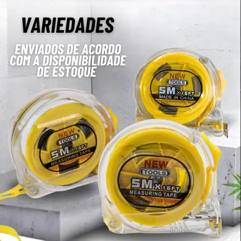 Foto do anúncio: 5 Trenas 5m Fita Métrica Profissional Aço Reforçado Emborrachada com Trava e Clip Alta Precisão