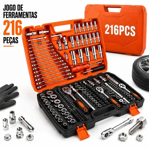 Foto do anúncio: Kit de Ferramentas 37-216 Peças profissional jogo chave combinada soquetes e catraca grande