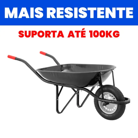 Foto do anúncio: Carrinho de Mão com Pneu e Câmara Caçamba Redonda NOVE54 100kg Reforçado P/ Construção Preto