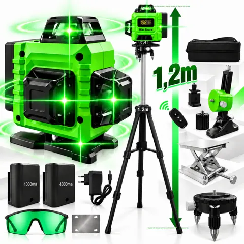 Foto do anúncio: Nível Laser Verde 16 Linhas 4d Autonivelante Esquadro Controle Remoto 4000mah*2 1.2m Tripé Kit Completo