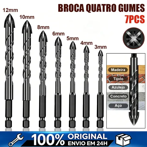Foto do anúncio: Kit Broca 7 Peças 4 Pontas Diamantada para Furar Porcelana, Concreto, Vidro e Cerâmica 3-12mm