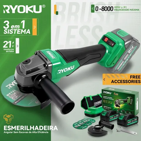 Foto do anúncio: Esmerilhadeira Lixadeira Angular Brushless 2 Baterias 125mm RYOKU