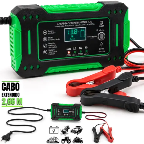 Foto do anúncio: Carregador Bateria Automotivo Turbo Inteligente Recupera Moto Caminhao Carro Jetski 12v Cabo 2M
