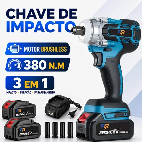 Foto do anúncio: Chave de Impacto a Bateria 68V Brushless 3 EM 1 380Nm com 1 ou 2 Baterias, 4 Soquetes