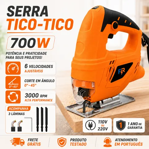 Foto do anúncio: Serra Tico Tico Elétrica 700W 110V/220V 6 Velocidades Base Ajustável 45° Com 3 Lâminas Para Madeira