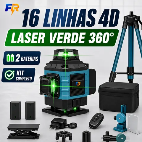 Foto do anúncio: Nível Laser Verde 16 Linhas 4D 360° Autonivelante com 2 Baterias Controle Remoto Tripé e Maleta