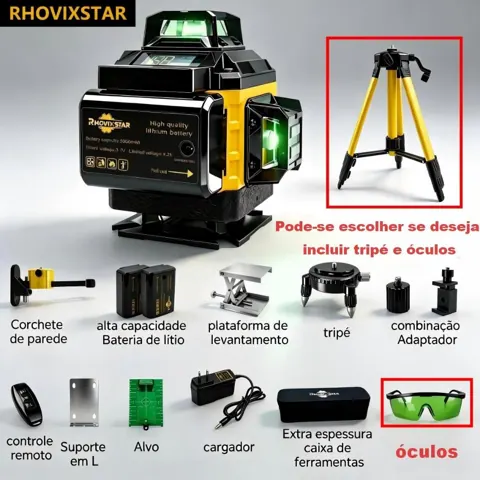 Foto do anúncio: Laser Level 16 Lines,incluindo 2 Baterias,Nível Profissional 4D De 360°,Laser Verde,Inclui Todos Os Acessórios