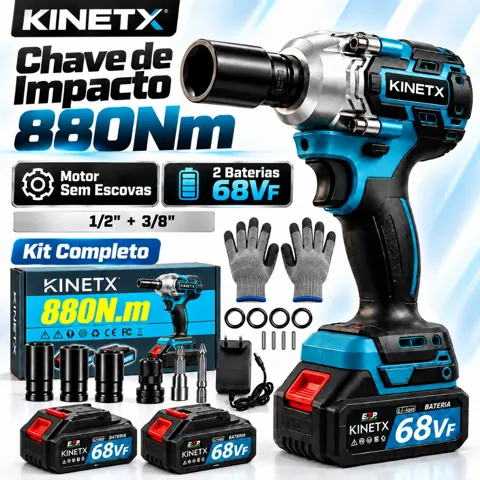 Foto do anúncio: NOVO - Chave De Impacto A Bateria*2 Brushless 880Nm 1/2 Bivolt Parafusadeira E Furadeira + 68Vf Profissional KINETX