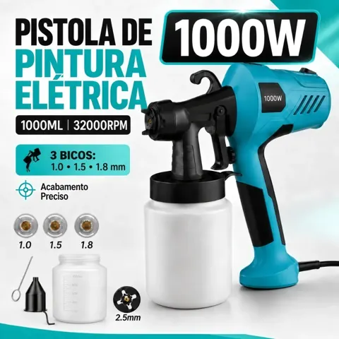 Foto do anúncio: KINETX Pistola De Pintura Eletrica 1000W 1000ml Pulverizador Com 4 Bicos E Copo Dosador