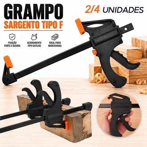 Foto do anúncio: Kit 2 ou 4 Grampos Sargento 4 Pol Tipo F Aperto Rápido Universal para Marcenaria