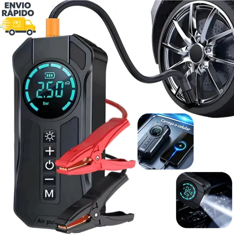 Foto do anúncio: ✈️Envio Rápido｜Compressor de Ar Multifuncional 150PSI, Auxiliar Partida, Lanterna e Carregador para Carro Moto Bike