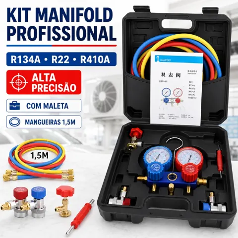 Foto do anúncio: Kit Manifold Ar Condicionado Automotivo R134a R410a R22 Alta Precisão Antichoque com Maleta