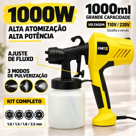 Foto do anúncio: Pistola de Pintura Elétrica KINETX 1000W 1L Profissional com 4 Bicos Kit - 110V ou 220V
