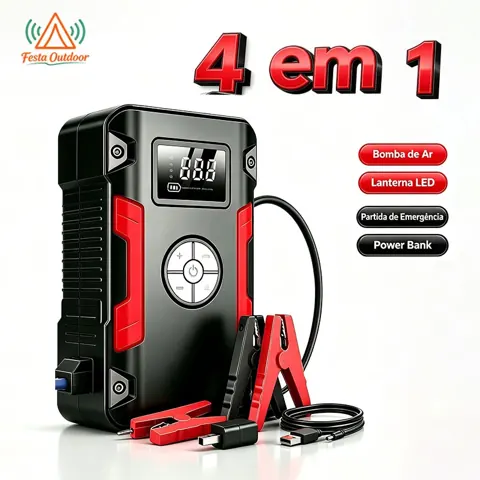 Foto do anúncio: Festa Kit Auxiliar Partida 4 em 1 30000mAh 150PSI Compressor Ar Power Bank Lanterna Carregador 12V Portatil Veicular
