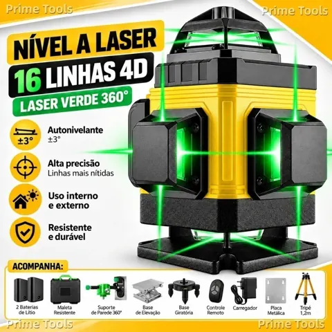 Foto do anúncio: Nível a Laser 4D 16 Linhas Verde 360° Profissional Autonivelante com Suporte Alta Precisão