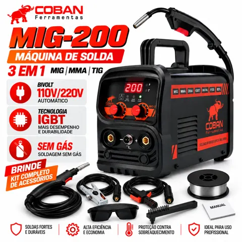 Foto do anúncio: Máquina De Solda Mig 200a Bivolt Mma Eletrodo Tig Lift Smart Vermelho