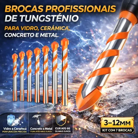 Foto do anúncio: Kit com 7 Brocas Profissionais de Tungstênio 3–12mm para Vidro, Cerâmica, Concreto e Metal