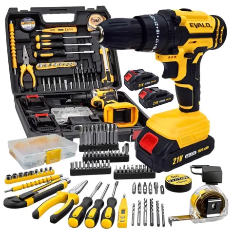 Foto do anúncio: Parafusadeira Furadeira Bateria 21V com Impacto, Maleta, 2 Baterias e Kit 136 Peças Bivolt EVALD