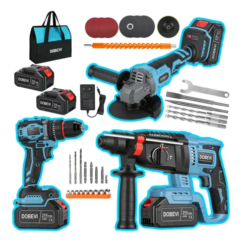 Foto do anúncio: Kit 3 em 1 Ferramentas Elétricas Profissional com Bateria Dobevi – Furadeira, Esmerilhadeira e Parafusadeira de Impacto