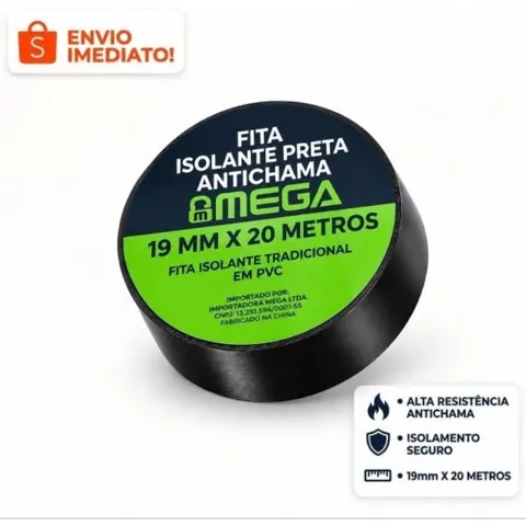 Foto do anúncio: Fita Isolante 20 Metros Antichama Resistente Preta