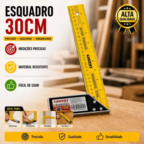 Foto do anúncio: Esquadro 30 cm Régua Carpinteiro Pedreiro Serralheiro Metálico Aço Profissional Preciso Medição