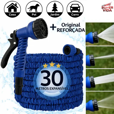 Foto do anúncio: Mangueira Mágica 3X Retrátil 15/30/45m TPE Anti-Vazamento com Esguicho 7 Modos para Jardim e Carro