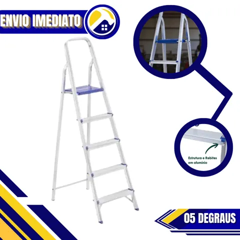 Foto do anúncio: Escada Alumínio 5 Degraus Dobrável ALUMASA 120kg Doméstica