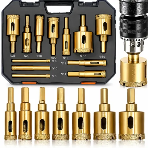 Foto do anúncio: Kit 12 Brocas Diamantadas 6-35mm Serra Copo Resistente Para Furar Mármore Vidro Pedra Granito Cerâmica Com Acessórios