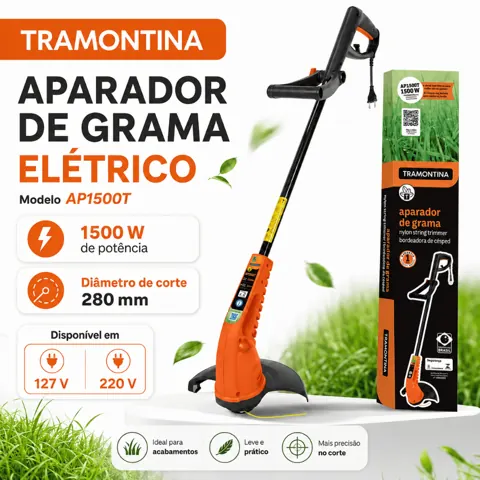 Foto do anúncio: Aparador de Grama Elétrico Tramontina AP1500T 1500W 127V ou 220V Corte 28cm