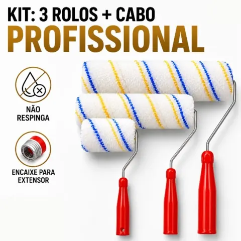 Foto do anúncio: Rolo de Pintura em Lã Profissional Antirrespingo 25cm + Cabo Ergonômico Premium Tinta Parede