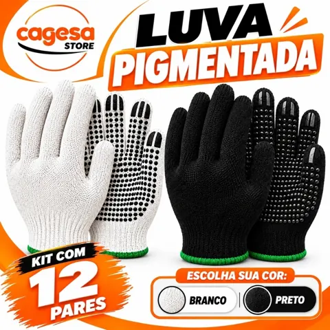 Foto do anúncio: 12 PARES Luva pigmentada branca ou preta segurança EPI jardinagem pedreiro serviços gerais