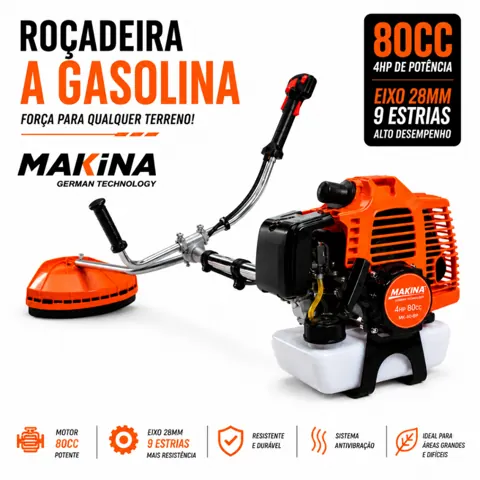 Foto do anúncio: Kit Roçadeira a Gasolina 80cc Makina Cortador de Grama Aparador Profissional Com acessorios
