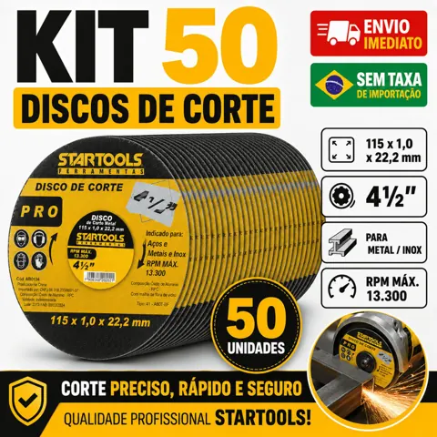 Foto do anúncio: Kit 50 Discos de Corte 4 1/2 Metal Inox 115x1,0x22,2mm Startools