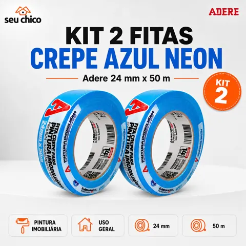 Foto do anúncio: Kit 2 Fita Crepe Marca ADERE Azul Neon 24mm x 50m NÃO DEIXA COLA Pintura Imobiliaria PROFISSIONAL