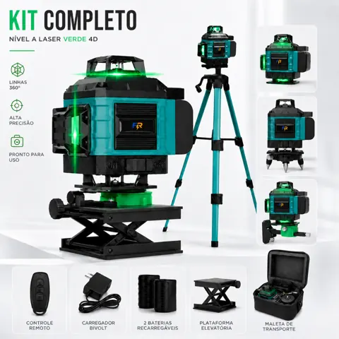 Foto do anúncio: Kit De Nível Laser Verde 16 Linhas 4d Autonivelante Com 2 Baterias Nivel A Laser com Tripé