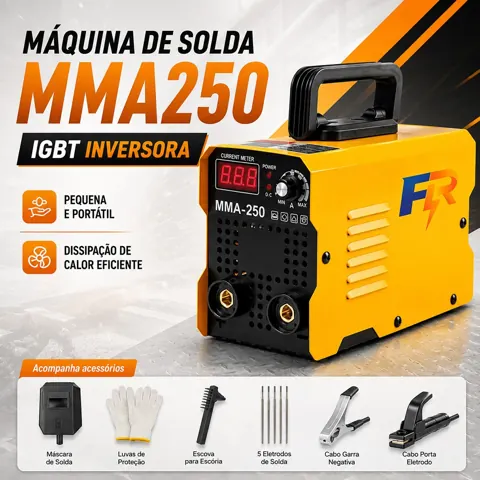 Foto do anúncio: Máquina de Solda Inversora MMA 250A IGBT Portátil 110V ou 220V com Display Digital e Kit Completo