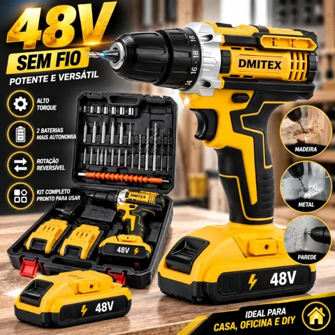 Foto do anúncio: Parafusadeira Furadeira Sem Fio 48V Recarregáveis 2 Baterias Com Maleta e Acessórios 28pcs Completo