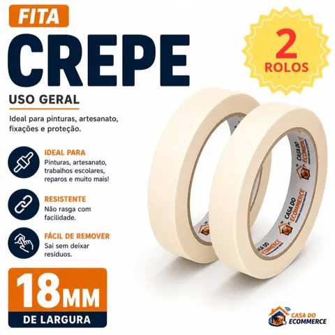 Foto do anúncio: FITA CREPE 18MM 50 METROS * ALTA QUALIDADE * 2 ROLOS