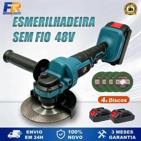 Foto do anúncio: Esmerilhadeira Lixadeira Elétrica Sem Fio Profissional 100mm 2 Baterias 48V 4 Discos
