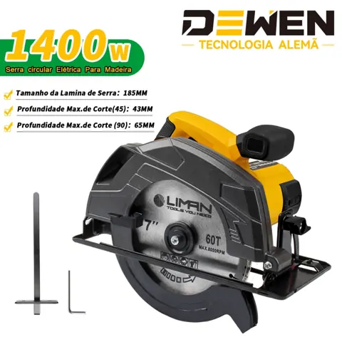 Foto do anúncio: Serra Circular Elétrica Para Madeira 1400W DEWEN 7.1/4 Polegadas 185mm 5000rpm【220V/127V】