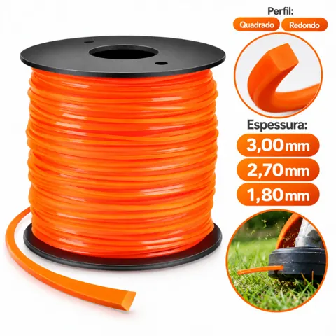 Foto do anúncio: Fio Nylon 3,0 2,7 e 1,8 mm Quad/Red Roçadeira Bobina Rolo Aparador Grama Jardim compativel Stihl Toyama Garthen Trapp